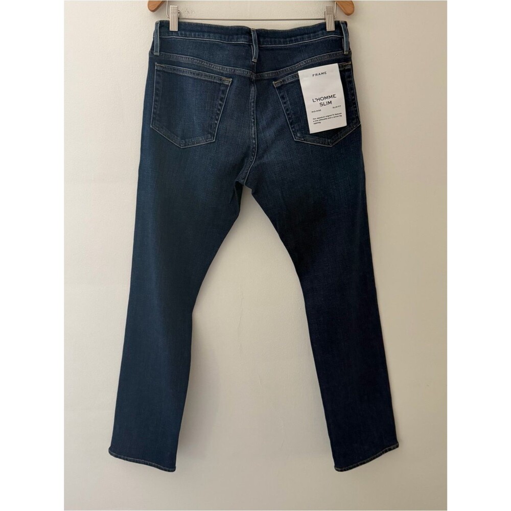 Frame NWT Jeans L’Homme Slim Blue Denim Dark Stretch Wash Size 32 Classic - Picture 3 of 9